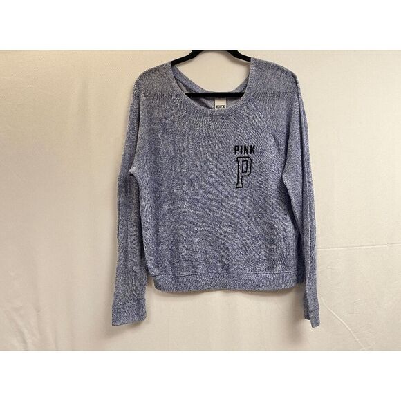 Victoria's Secret Womens Pink Pullover Ribbed Knit Blue Sweatshirt Size Medium - Picture 7 of 7
